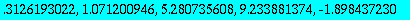 .3126193022, 1.071200946, 5.280735608, 9.233881374,...