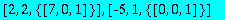 [2, 2, {vector([7, 0, 1])}], [-5, 1, {vector([0, 0,...