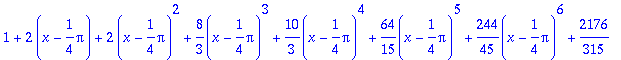 series(1+2*(x-1/4*Pi)+2*(x-1/4*Pi)^2+8/3*(x-1/4*Pi)...