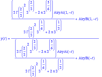 y(t) = ((3*GAMMA(2/3)^2*3^(2/3)-2*Pi*3^(5/6))/(3*GA...