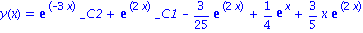 y(x) = exp(-3*x)*_C2+exp(2*x)*_C1-3/25*exp(2*x)+1/4*exp(x)+3/5*x*exp(2*x)
