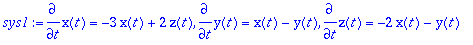 sys1 := diff(x(t),t) = -3*x(t)+2*z(t), diff(y(t),t)...