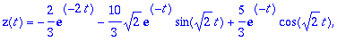 {y(t) = 4/3*exp(-2*t)+5/3*exp(-t)*cos(sqrt(2)*t)+5/...