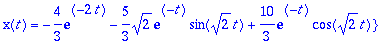 {y(t) = 4/3*exp(-2*t)+5/3*exp(-t)*cos(sqrt(2)*t)+5/...
