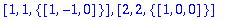 [1, 1, {VECTOR([1, -1, 0])}], [2, 2, {VECTOR([1, 0,...