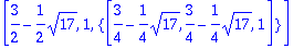 [-1, 1, {VECTOR([1, -1, 0])}], [3/2+1/2*17^(1/2), 1...