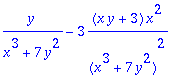 y/(x^3+7*y^2)-3*(x*y+3)/(x^3+7*y^2)^2*x^2