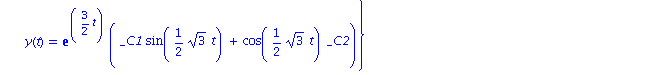 {x(t) = 1/2*exp(3/2*t)*(_C1*sin(1/2*sqrt(3)*t)+_C1*cos(1/2*sqrt(3)*t)*sqrt(3)+cos(1/2*sqrt(3)*t)*_C2-_C2*sin(1/2*sqrt(3)*t)*sqrt(3)), y(t) = exp(3/2*t)*(_C1*sin(1/2*sqrt(3)*t)+cos(1/2*sqrt(3)*t)*_C2)}